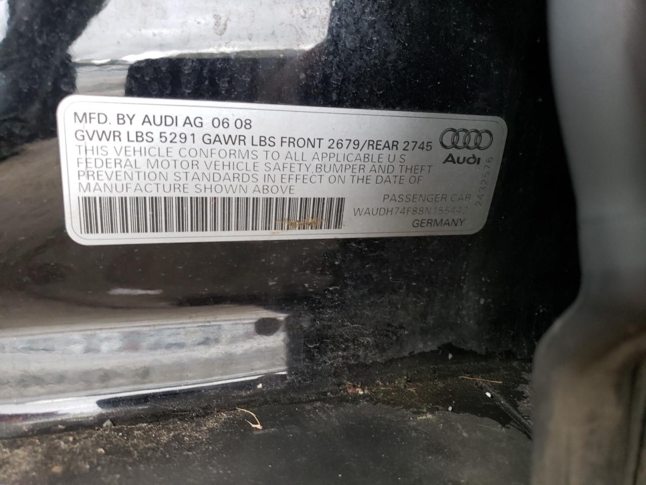Photo 10 from auction – 2008 AUDI A6 3.2 QUA with VIN WAUDH74F88N155442