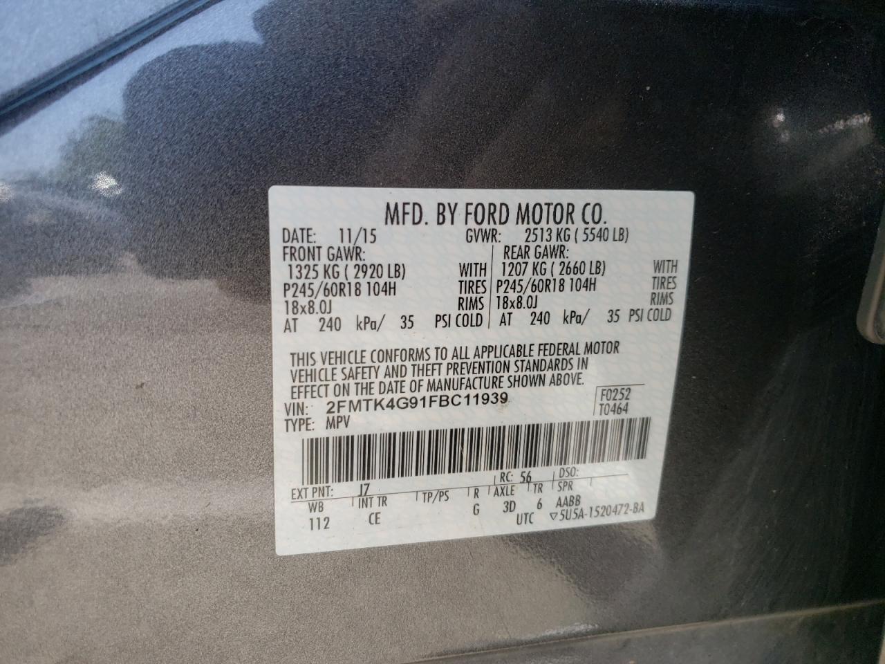 Photo 10 from auction – 2015 FORD EDGE SE with VIN 2FMTK4G91FBC11939