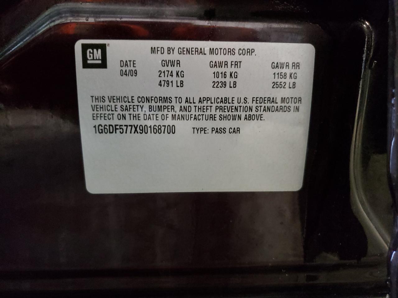 Photo 10 from auction – 2009 CADILLAC CTS with VIN 1G6DF577X90168700