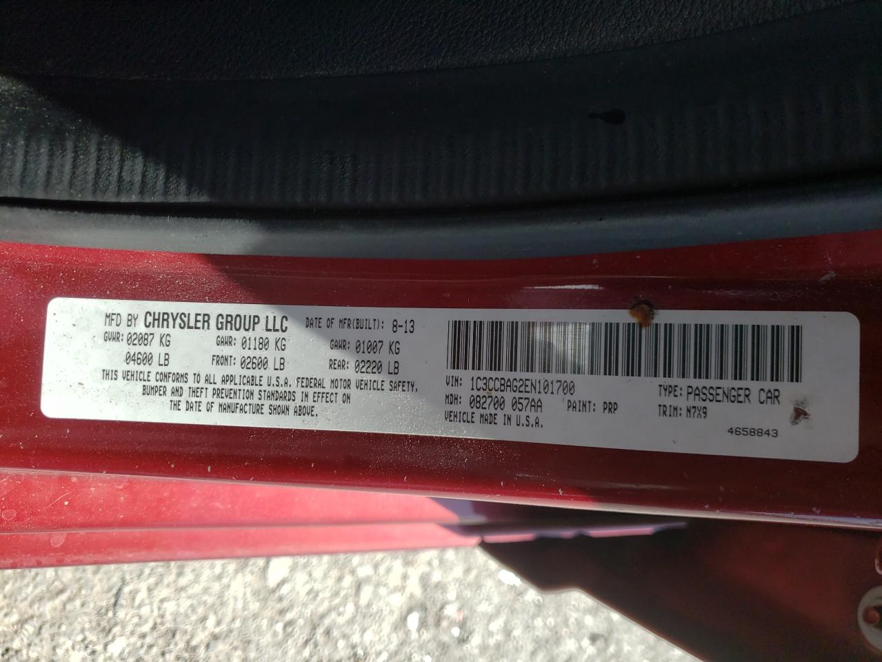 Photo 10 from auction – 2014 CHRYSLER 200 LX with VIN 1C3CCBAG2EN101700