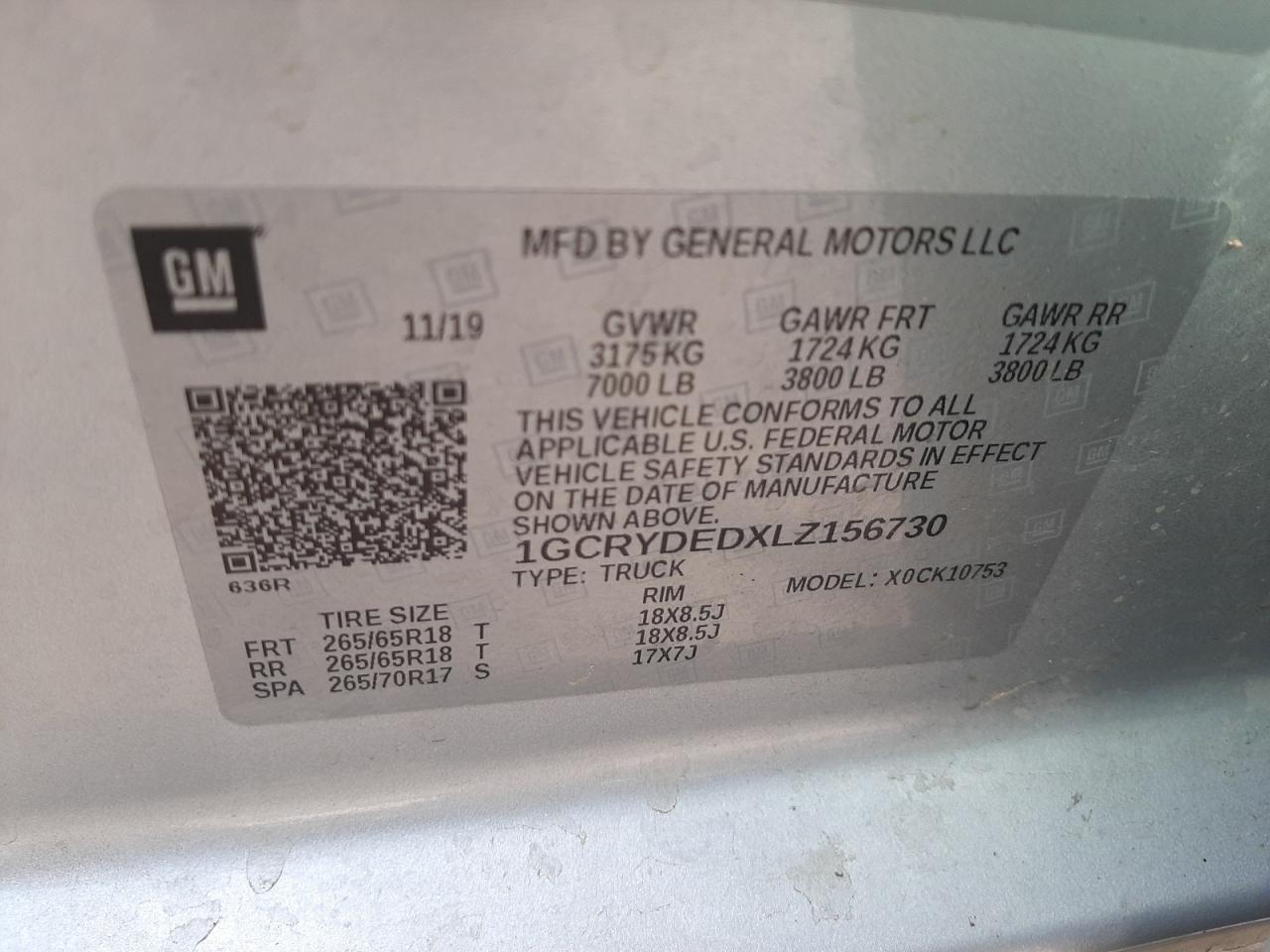Photo 10 from auction – 2020 CHEVROLET SILVERADO with VIN 1GCRYDEDXLZ156730