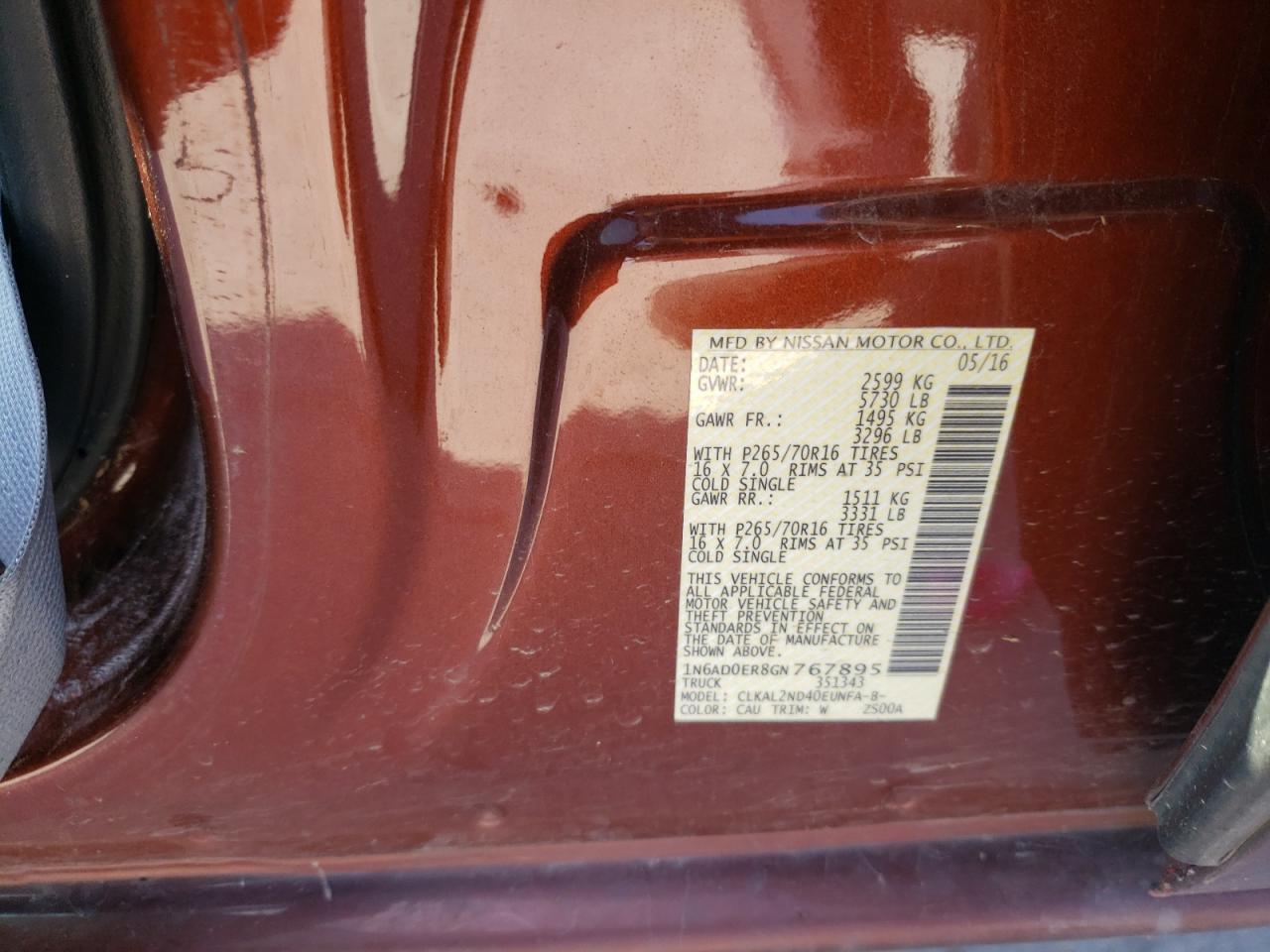 Photo 10 from auction – 2016 NISSAN FRONTIER S with VIN 1N6AD0ER8GN767895