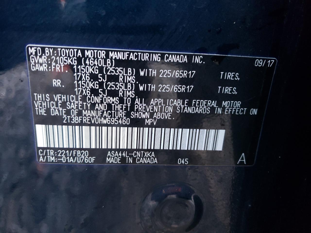 Photo 10 from auction – 2017 TOYOTA RAV4 with VIN 2T3BFREV0HW695460