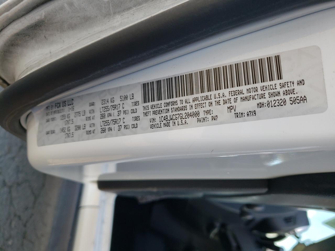 Photo 10 from auction – 2016 JEEP WRANGLER R with VIN 1C4BJWCG7GL204000