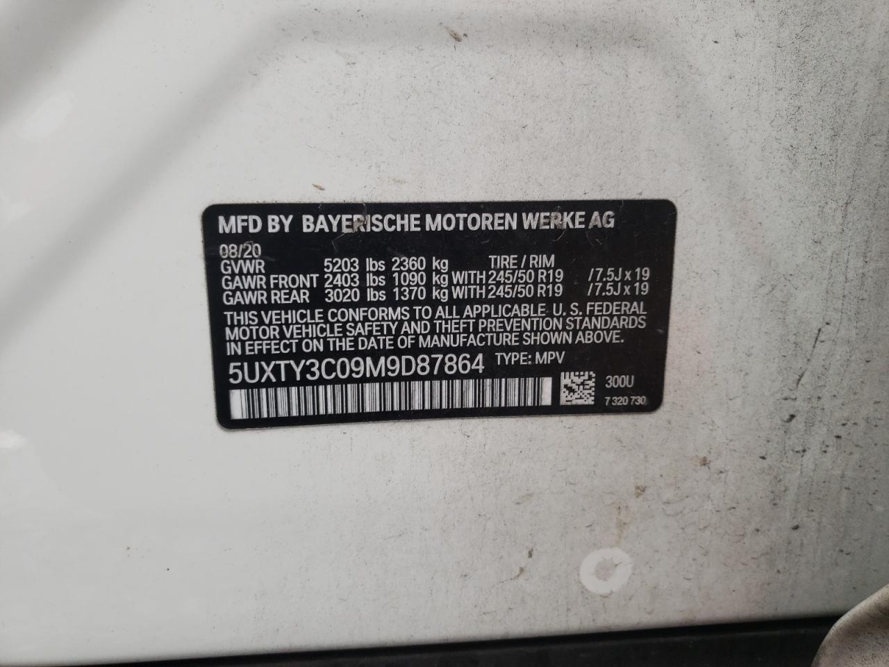 Photo 10 from auction – 2021 BMW X3 SDRIVE3 with VIN 5UXTY3C09M9D87864
