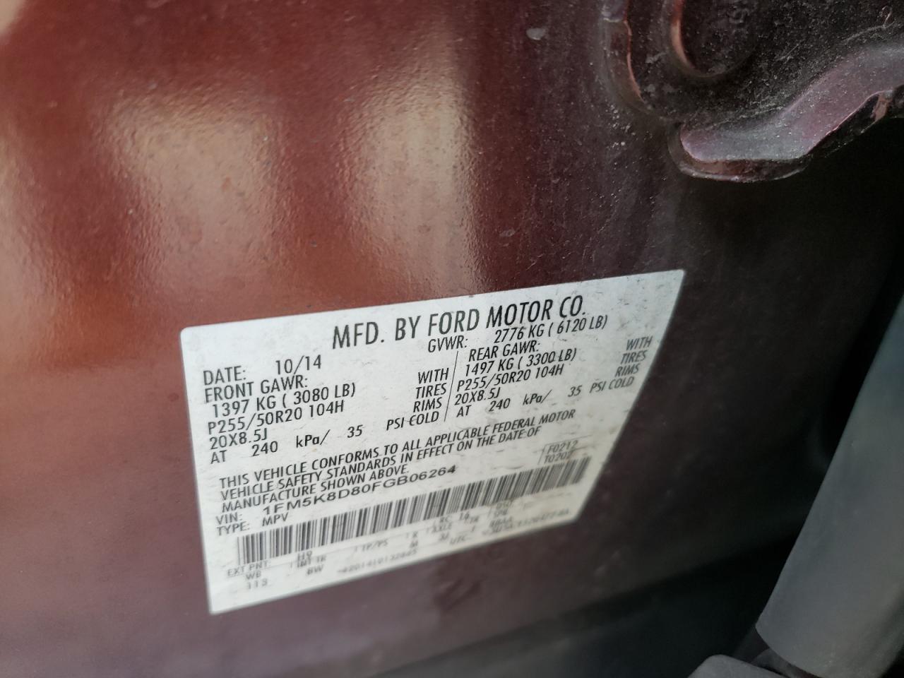Photo 10 from auction – 2015 FORD EXPLORER X with VIN 1FM5K8D80FGB06264