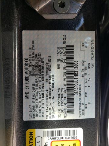 Photo 10 from auction – 2017 FORD FUSION SE with VIN 3FA6P0LU1HR312608