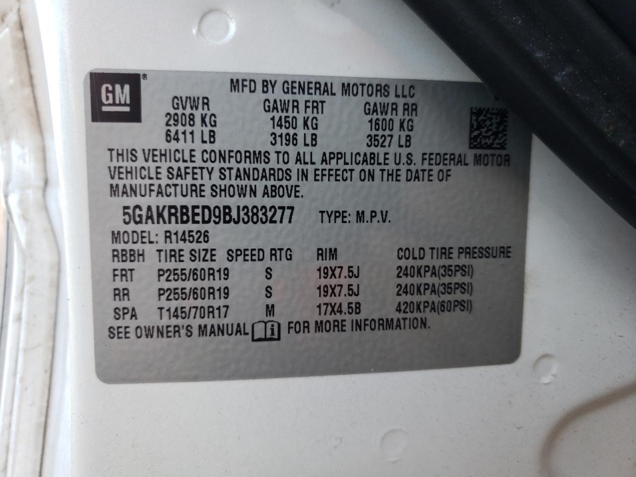 Photo 10 from auction – 2011 BUICK ENCLAVE CX with VIN 5GAKRBED9BJ383277