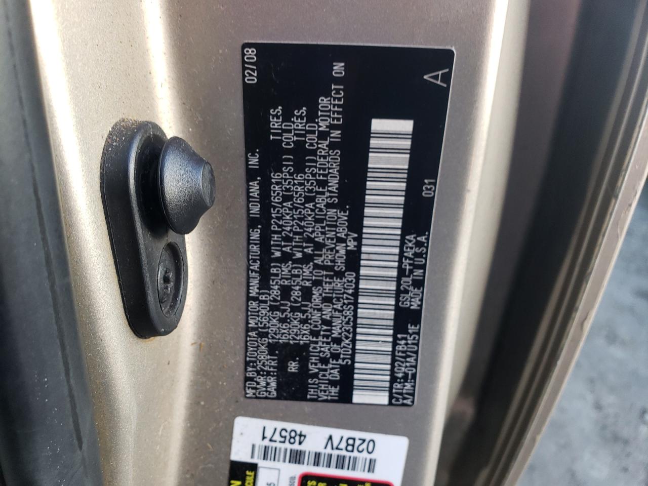 Photo 10 from auction – 2008 TOYOTA SIENNA CE with VIN 5TDZK23C58S174030