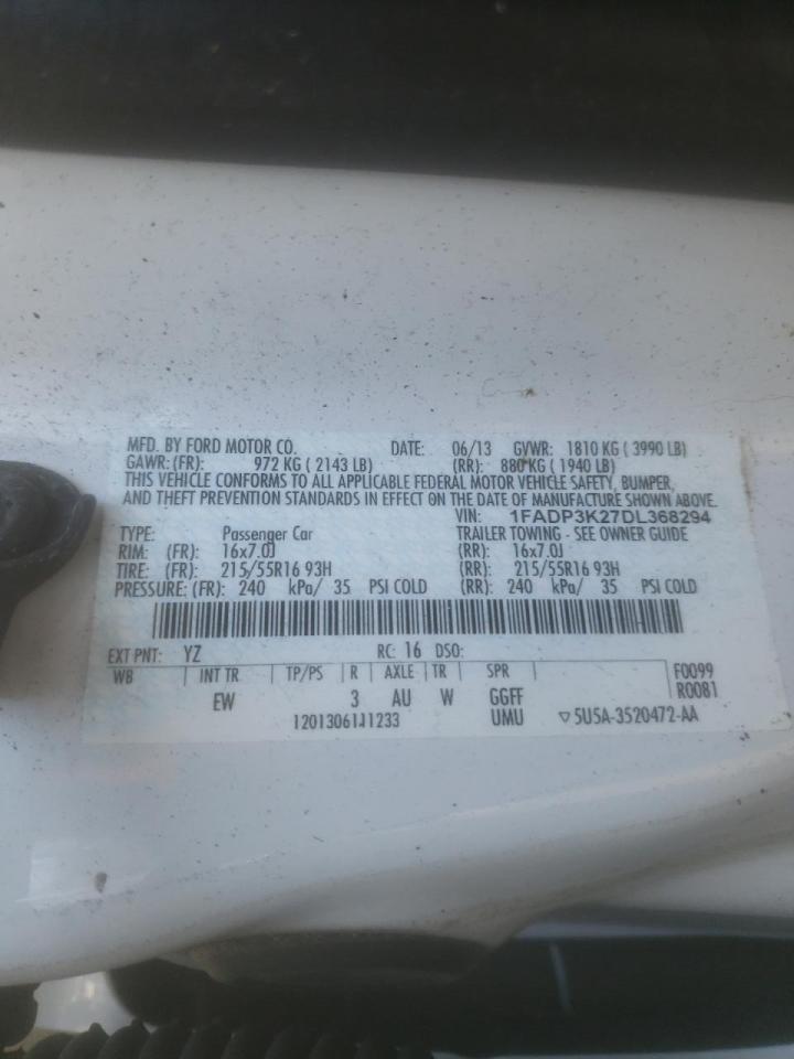 Photo 10 from auction – 2013 FORD FOCUS SE with VIN 1FADP3K27DL368294