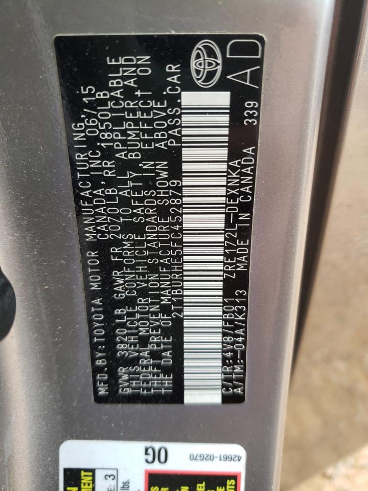 Photo 10 from auction – 2015 TOYOTA COROLLA L with VIN 2T1BURHE5FC452879
