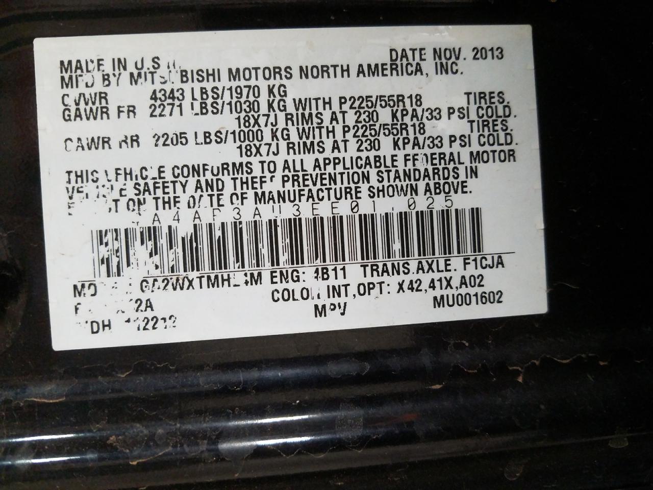 Photo 10 from auction – 2014 MITSUBISHI OUTLANDER with VIN 4A4AP3AU3EE017025