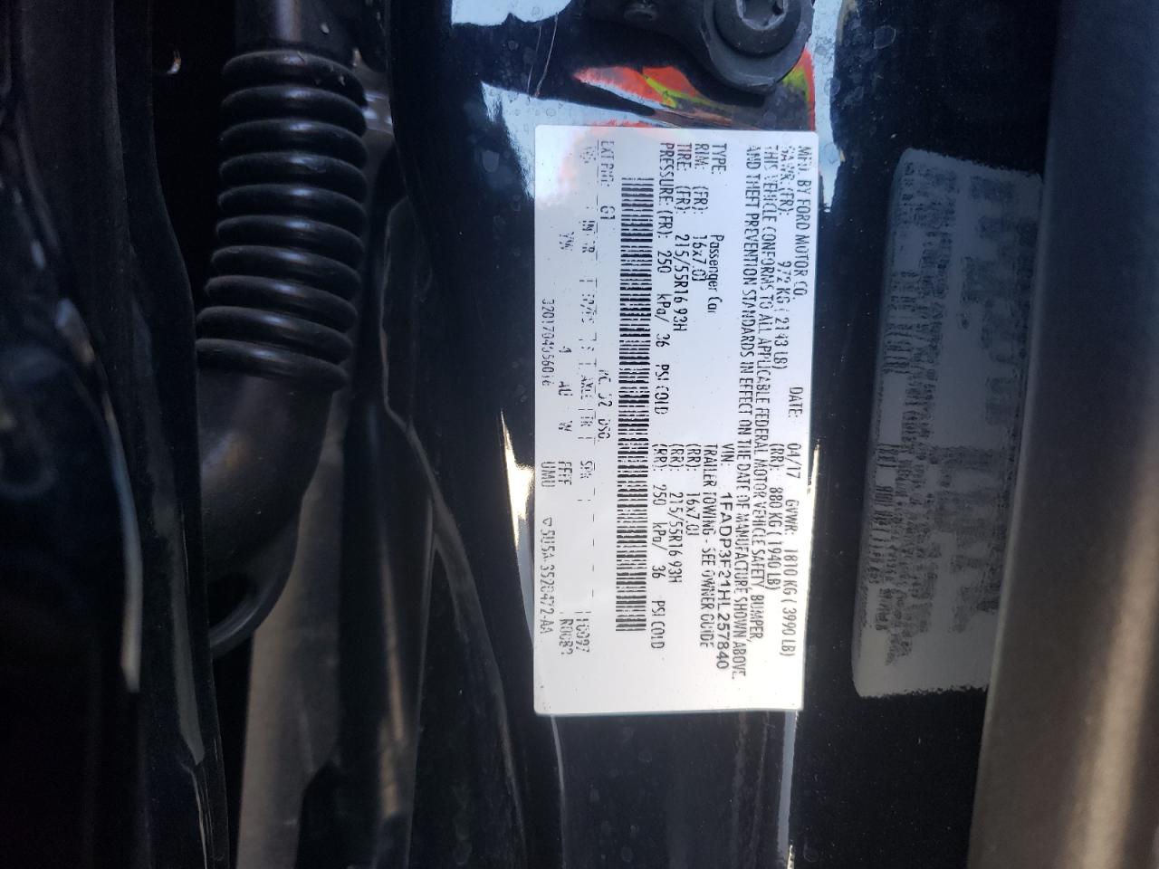 Photo 10 from auction – 2017 FORD FOCUS SE with VIN 1FADP3F21HL257840