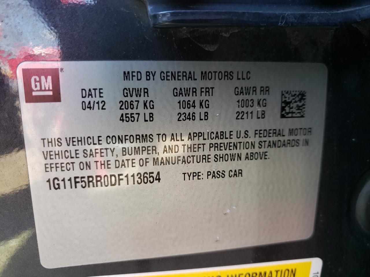 Photo 10 from auction – 2013 CHEVROLET MALIBU 2LT with VIN 1G11F5RR0DF113654