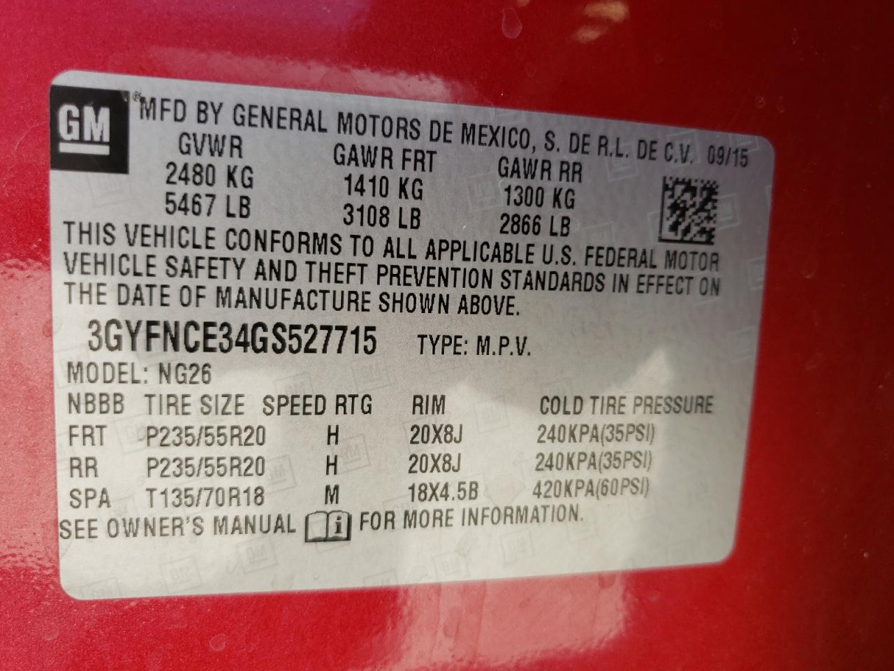 Photo 10 from auction – 2016 CADILLAC SRX PERFOR with VIN 3GYFNCE34GS527715