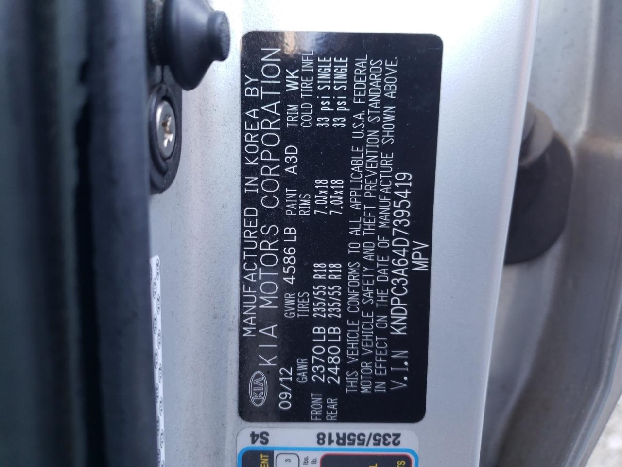 Photo 10 from auction – 2013 KIA SPORTAGE S with VIN KNDPC3A64D7395419