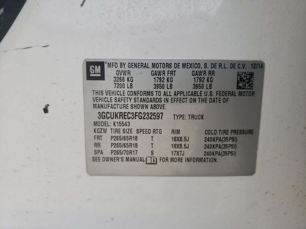 Photo 10 from auction – 2015 CHEVROLET SILVERADO with VIN 3GCUKREC3FG232597