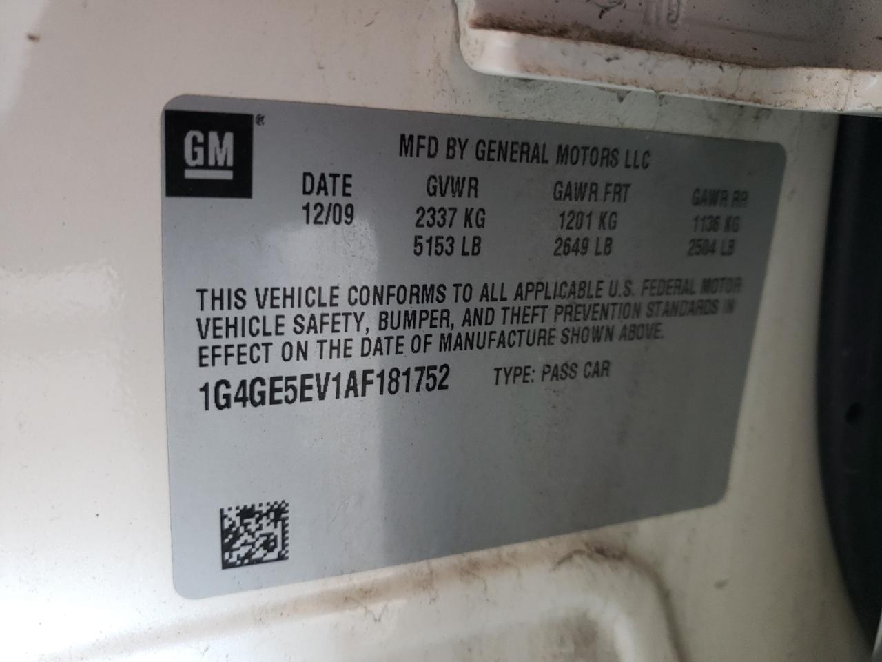 Photo 10 from auction – 2010 BUICK LACROSSE C with VIN 1G4GE5EV1AF181752