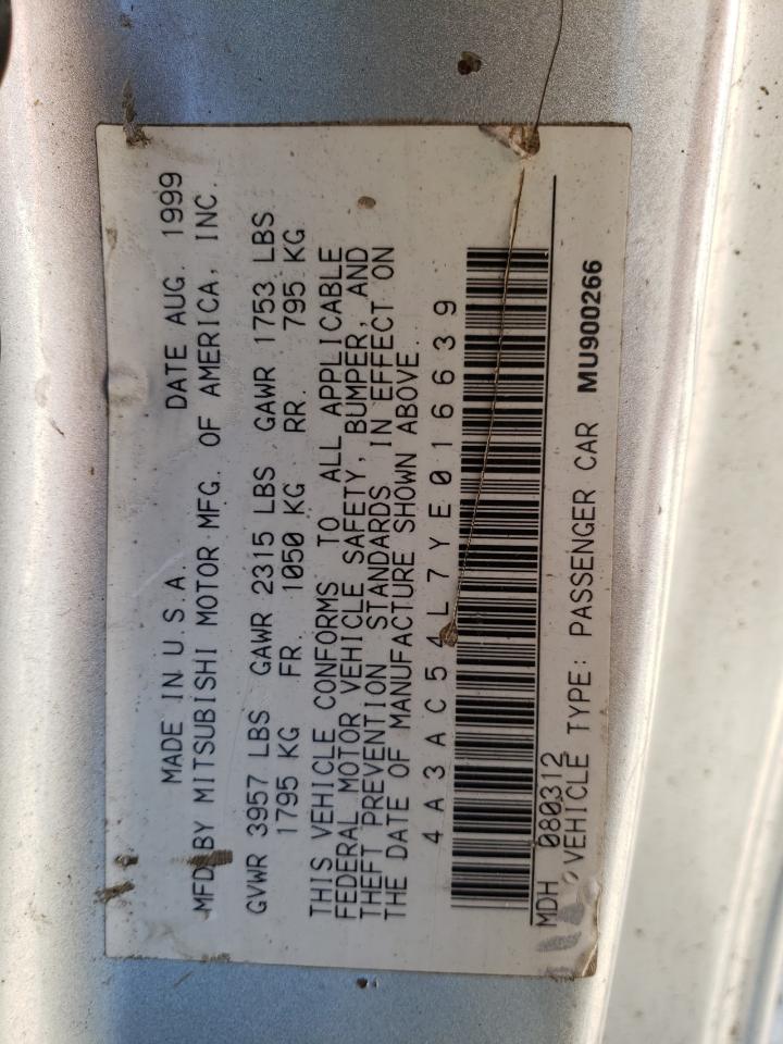 Photo 10 from auction – 2000 MITSUBISHI ECLIPSE GT with VIN 4A3AC54L7YE016639