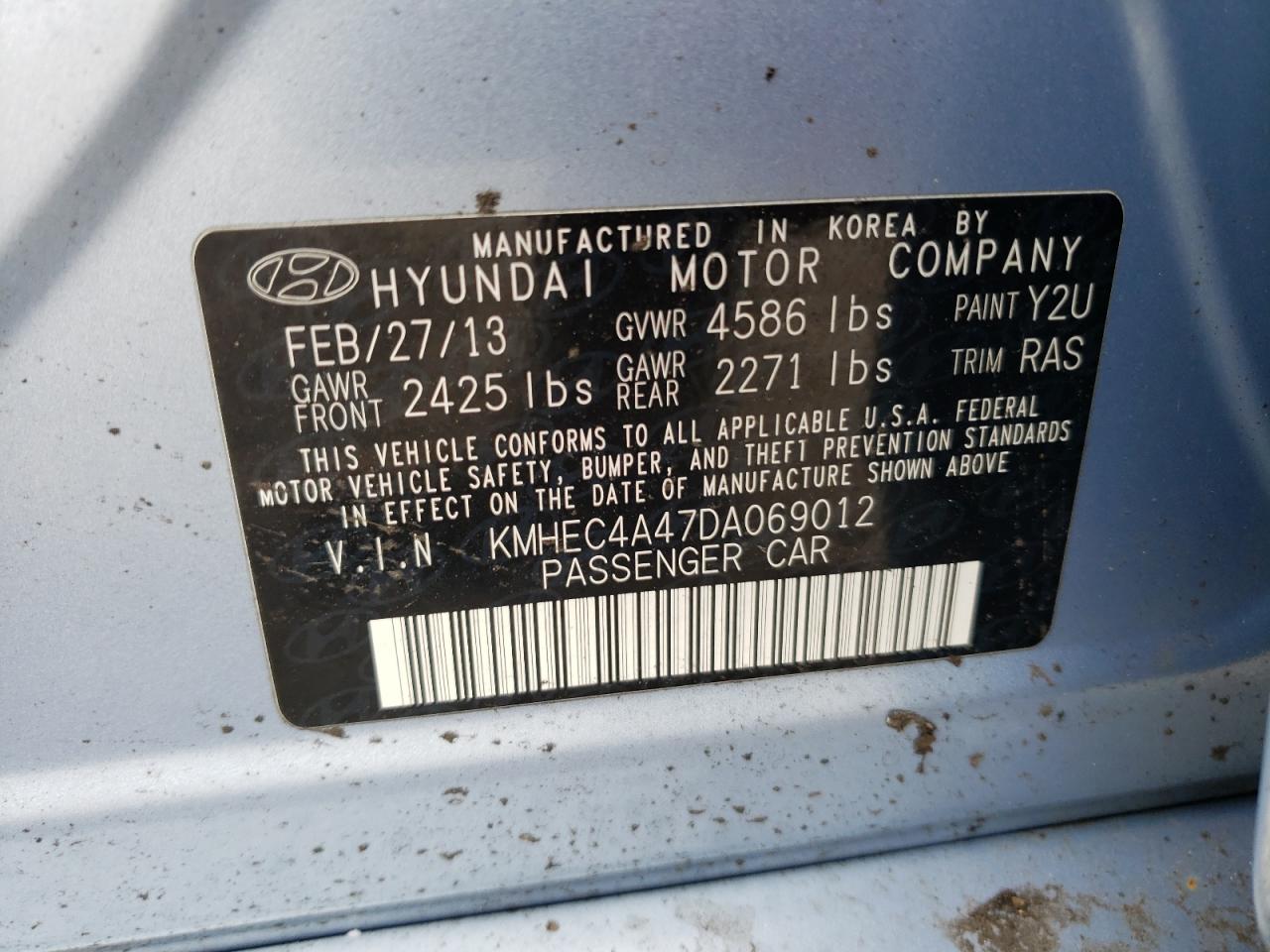 Photo 10 from auction – 2013 HYUNDAI SONATA HYB with VIN KMHEC4A47DA069012
