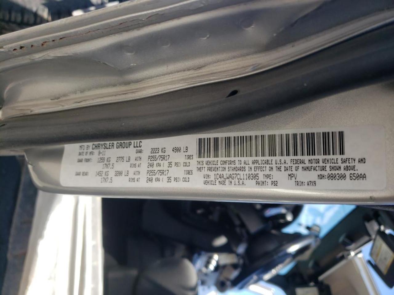 Photo 10 from auction – 2012 JEEP WRANGLER S with VIN 1C4AJWAG7CL110305