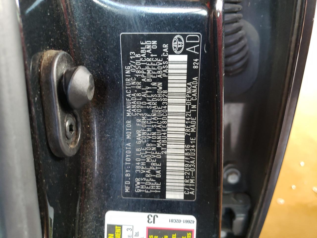 Фото 10 с аукциона – 2013 TOYOTA COROLLA BA с VIN 2T1BU4EE8DC043828