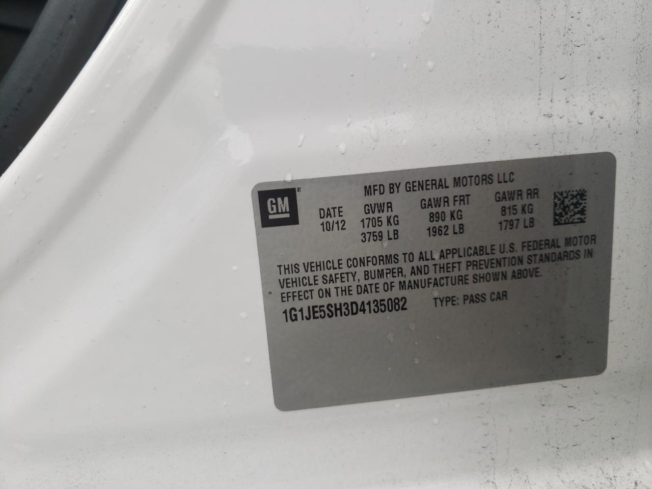 Photo 10 from auction – 2013 CHEVROLET SONIC LTZ with VIN 1G1JE5SH3D4135082
