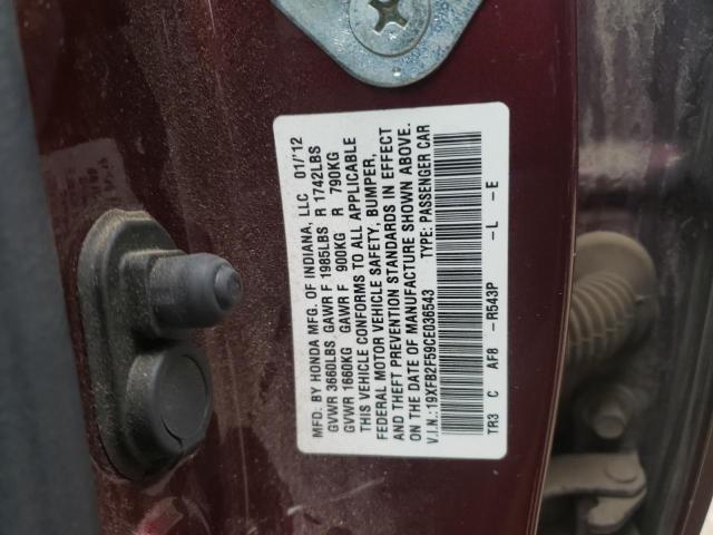 Photo 10 from auction – 2012 HONDA CIVIC LX with VIN 19XFB2F59CE036543