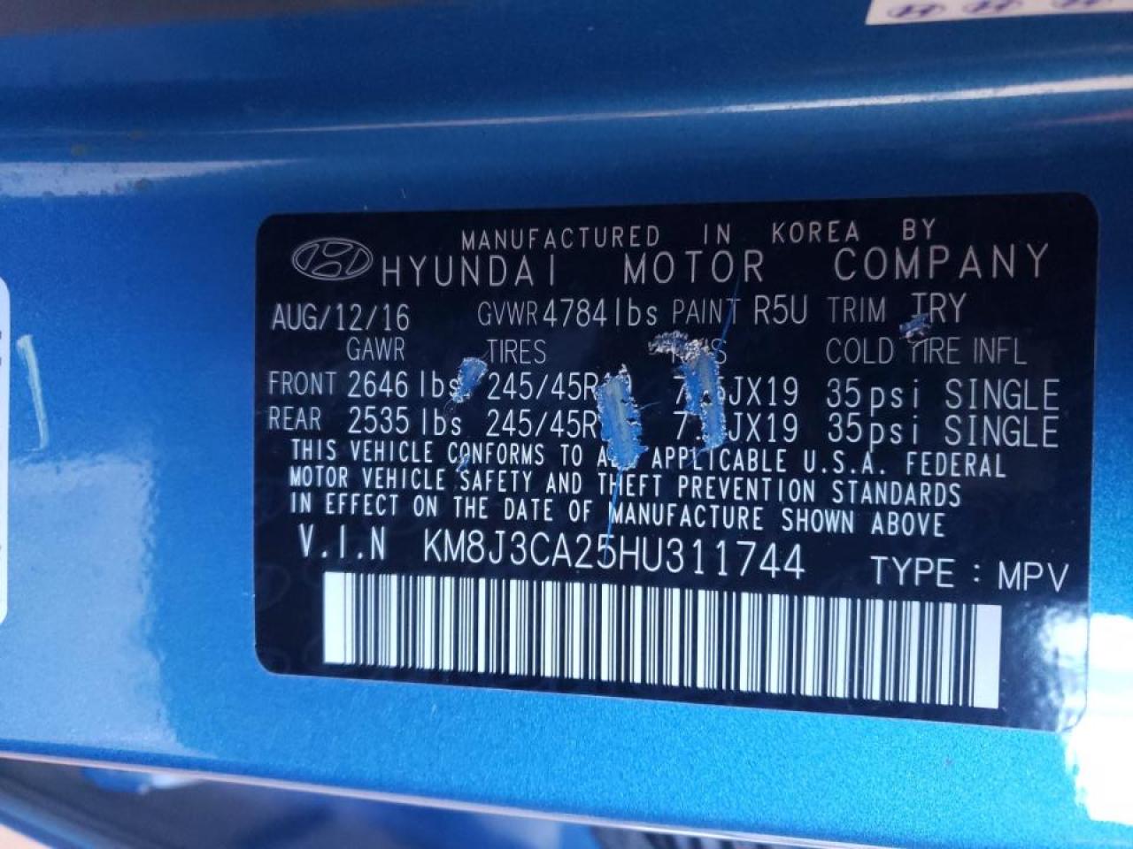Photo 10 from auction – 2017 HYUNDAI TUCSON LIM with VIN KM8J3CA25HU311744