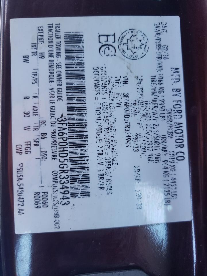 Photo 10 from auction – 2016 FORD FUSION SE with VIN 3FA6P0HD5GR334943