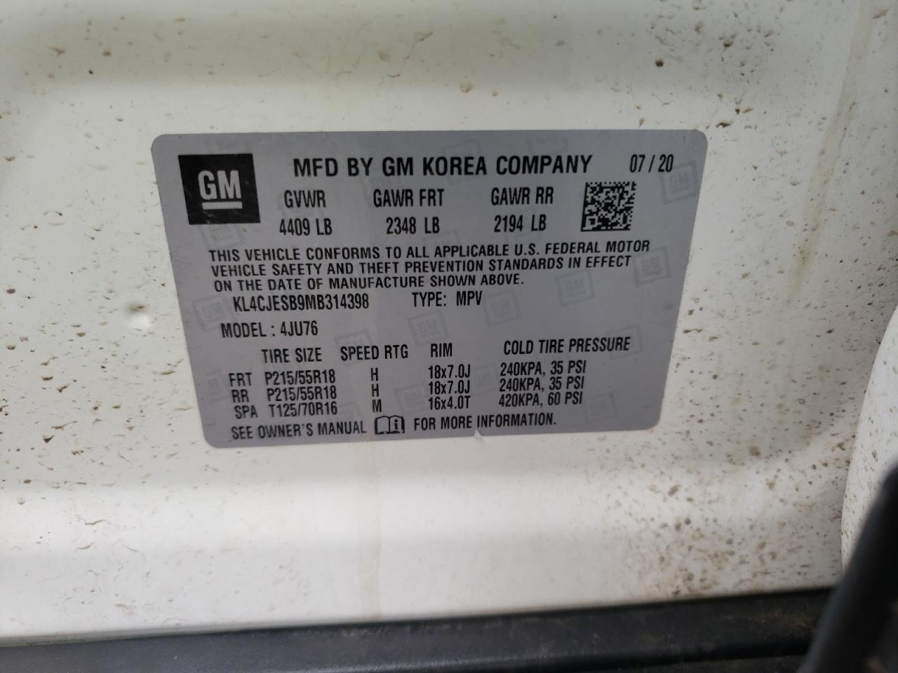 Photo 10 from auction – 2021 BUICK ENCORE PRE with VIN KL4CJESB9MB314398
