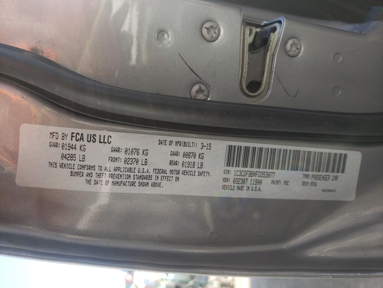 Photo 10 from auction – 2015 DODGE DART SXT with VIN 1C3CDFBBXFD353077