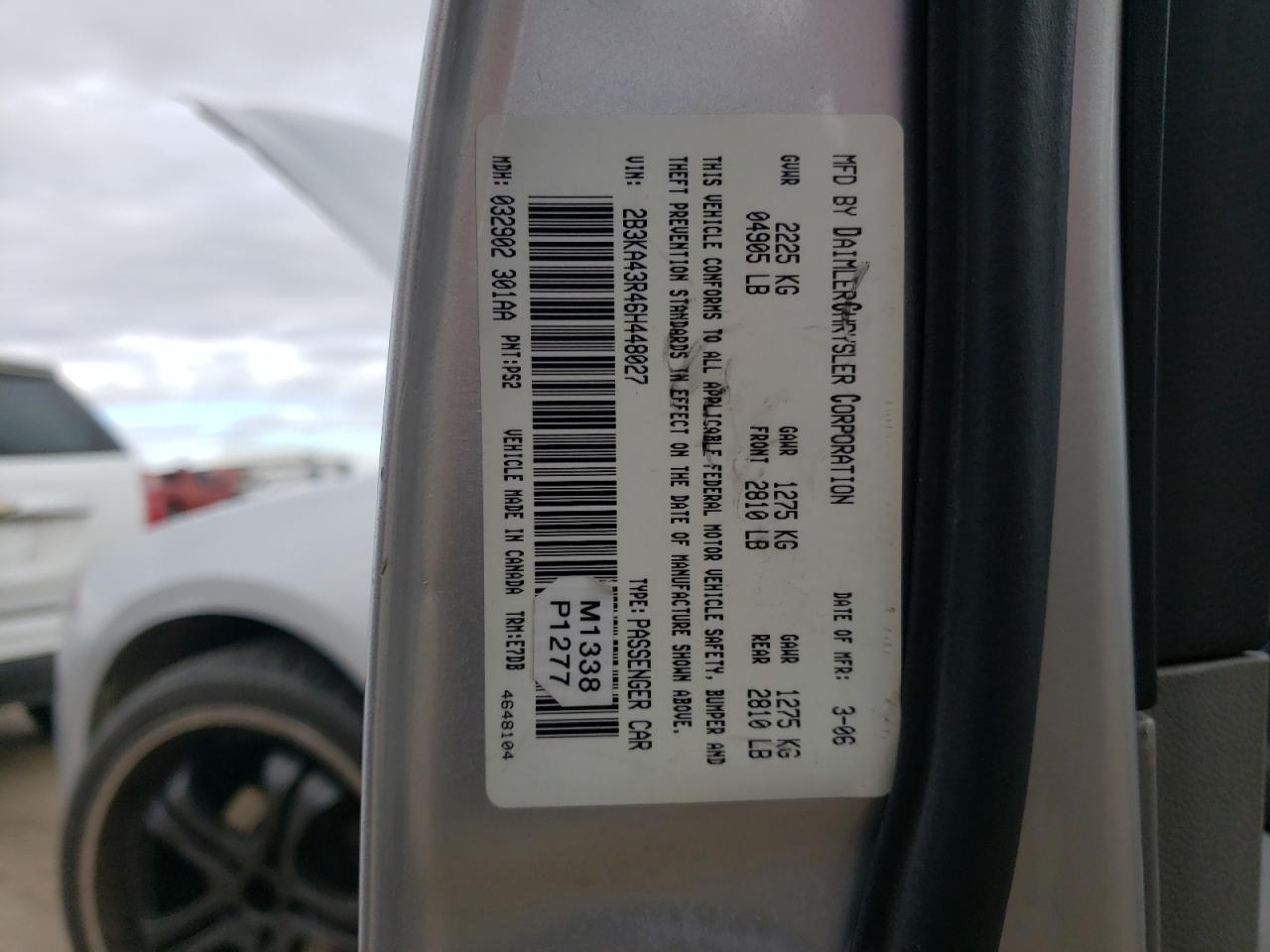 Photo 10 from auction – 2006 DODGE CHARGER SE with VIN 2B3KA43R46H448027