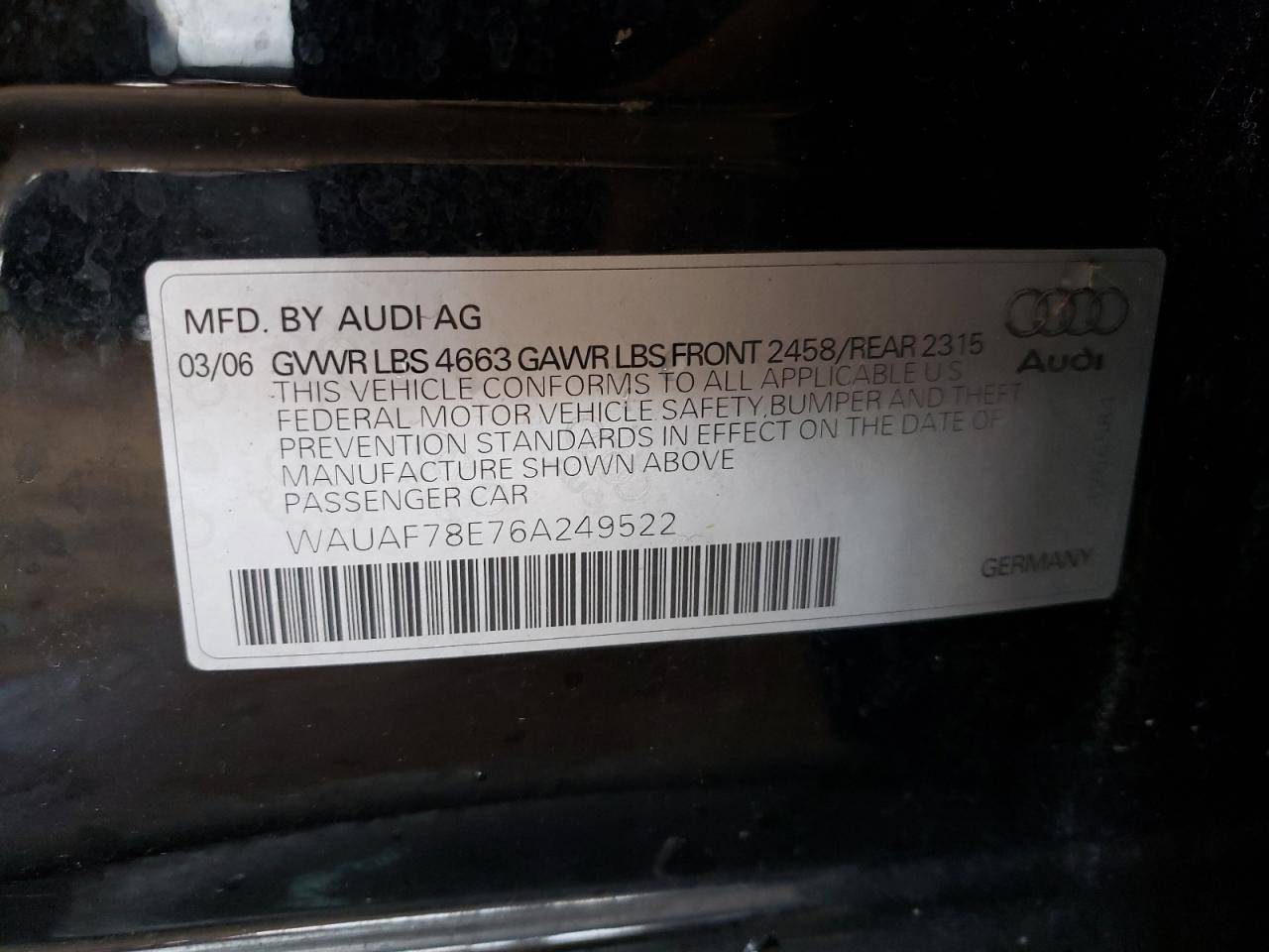 Photo 10 from auction – 2006 AUDI A4 2 TURBO with VIN WAUAF78E76A249522