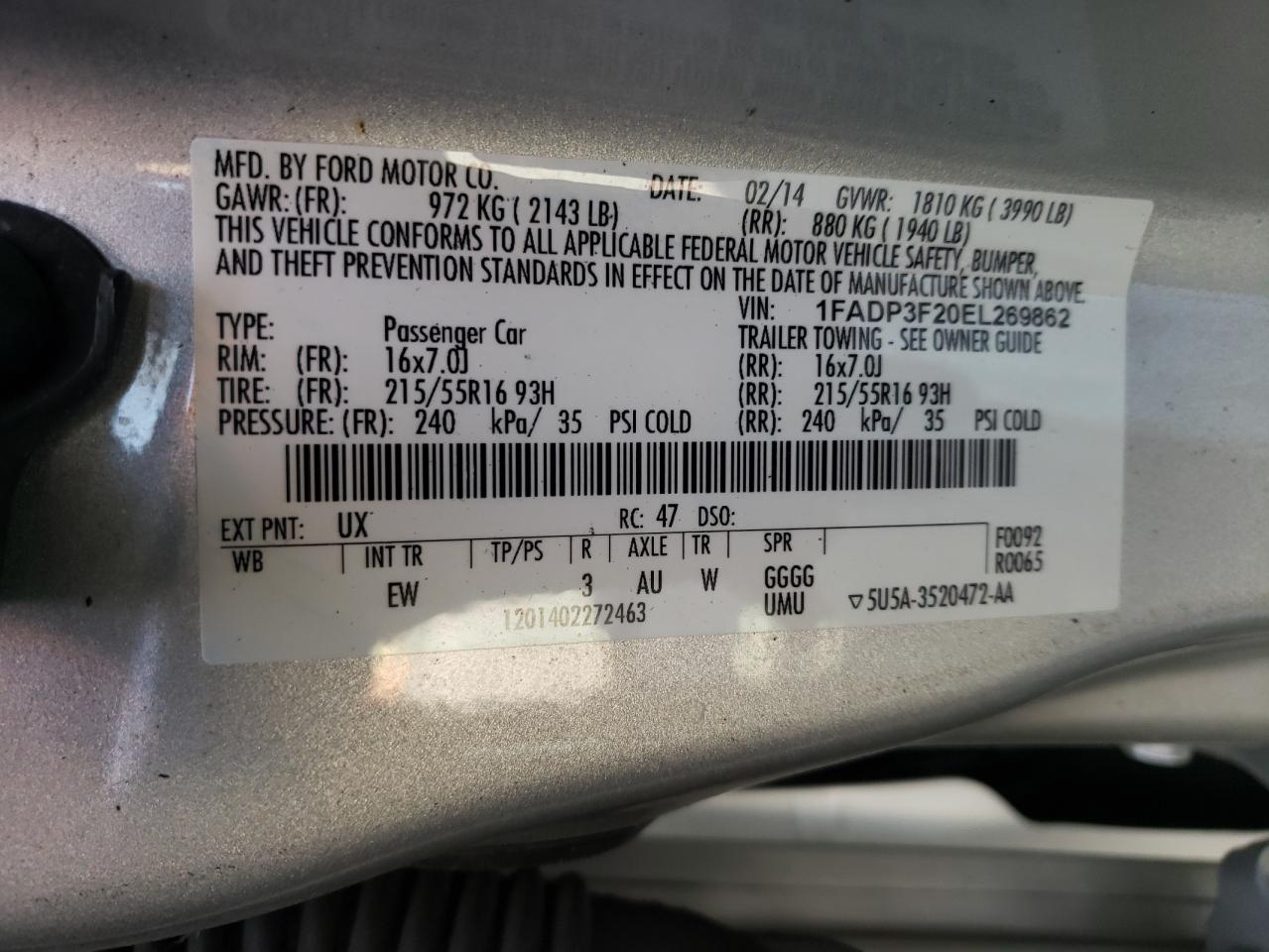 Фото 10 с аукциона – 2014 FORD FOCUS SE с VIN 1FADP3F20EL269862