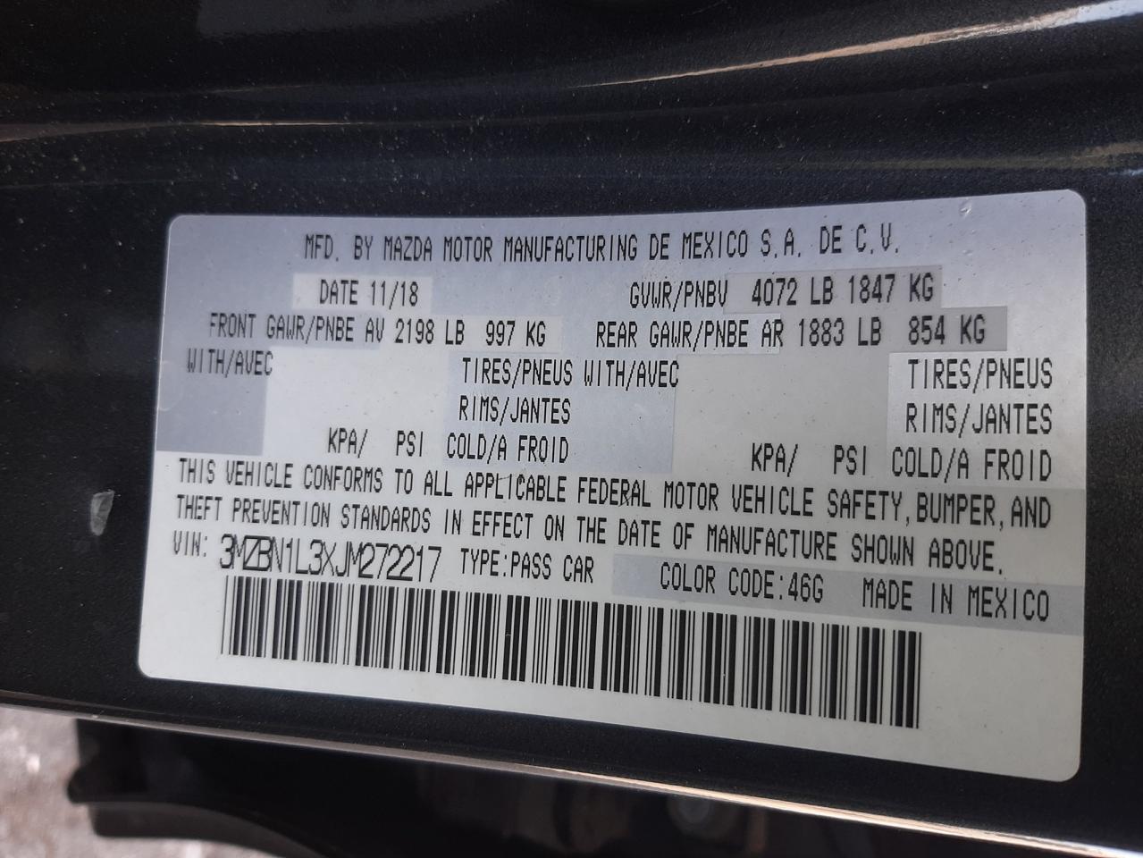 Photo 10 from auction – 2018 MAZDA 3 TOURING with VIN 3MZBN1L3XJM272217