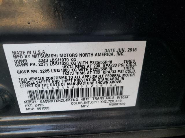 Photo 10 from auction – 2015 MITSUBISHI OUTLANDER with VIN 4A4AR4AW3FE040744