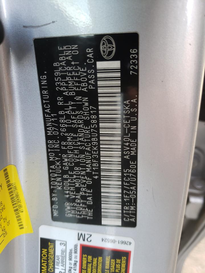 Photo 10 from auction – 2011 TOYOTA CAMRY BASE with VIN 4T1BF3EK9BU758817