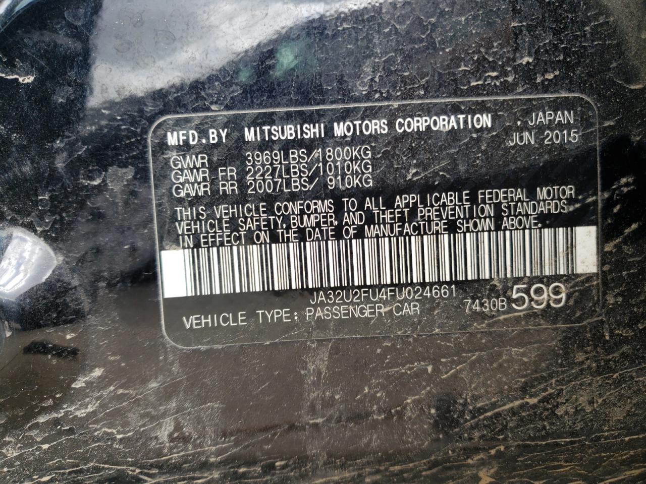 Photo 10 from auction – 2015 MITSUBISHI LANCER ES with VIN JA32U2FU4FU024661