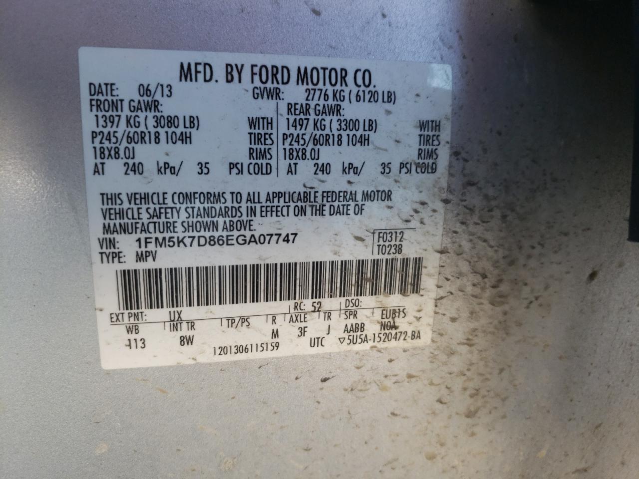 Photo 10 from auction – 2014 FORD EXPLORER X with VIN 1FM5K7D86EGA07747