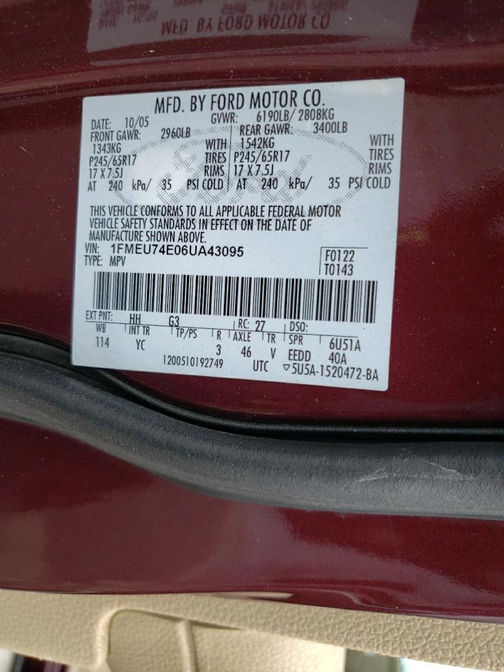 Photo 10 from auction – 2006 FORD EXPLORER E with VIN 1FMEU74E06UA43095
