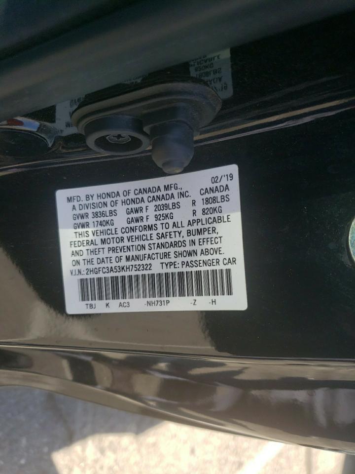 Photo 10 from auction – 2019 HONDA CIVIC SI with VIN 2HGFC3A53KH752322