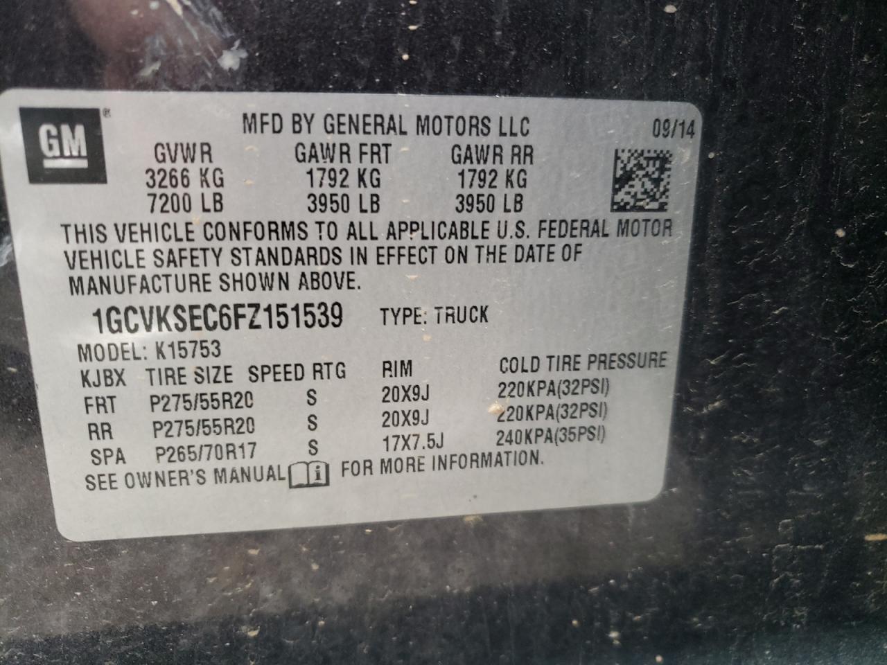 Photo 10 from auction – 2015 CHEVROLET SILVERADO with VIN 1GCVKSEC6FZ151539