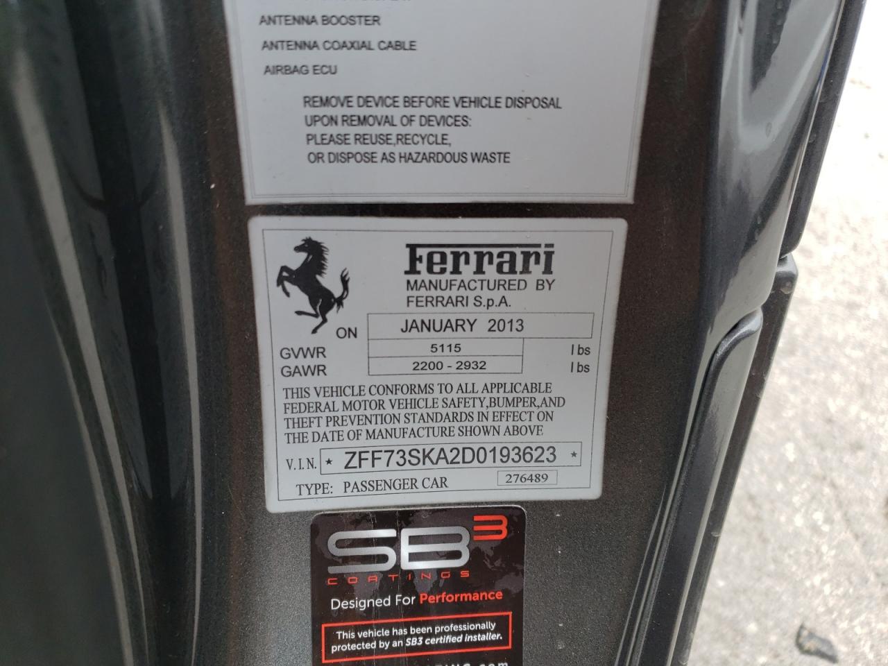 Photo 10 from auction – 2013 FERRARI FF with VIN ZFF73SKA2D0193623
