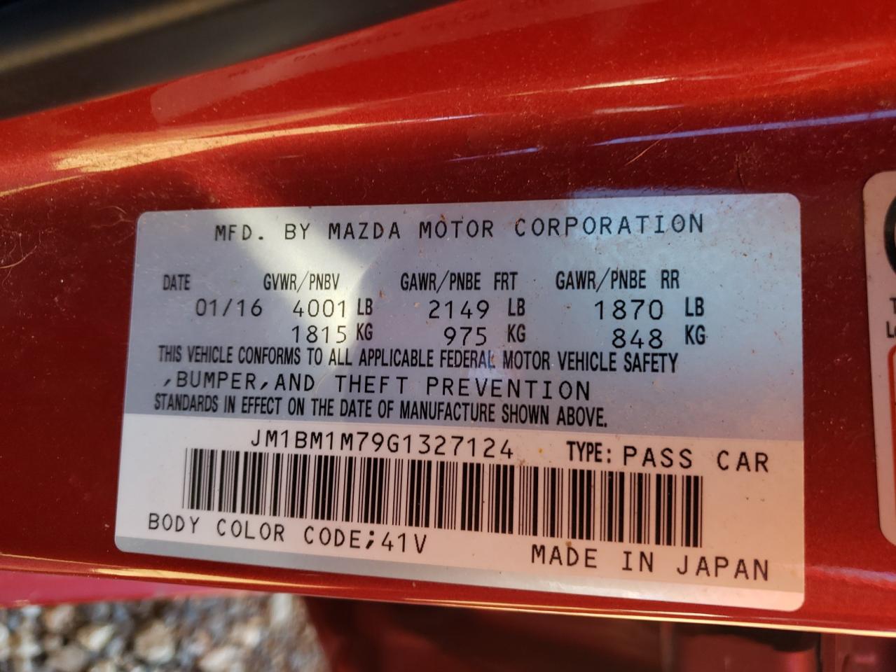Photo 10 from auction – 2016 MAZDA 3 TOURING with VIN JM1BM1M79G1327124