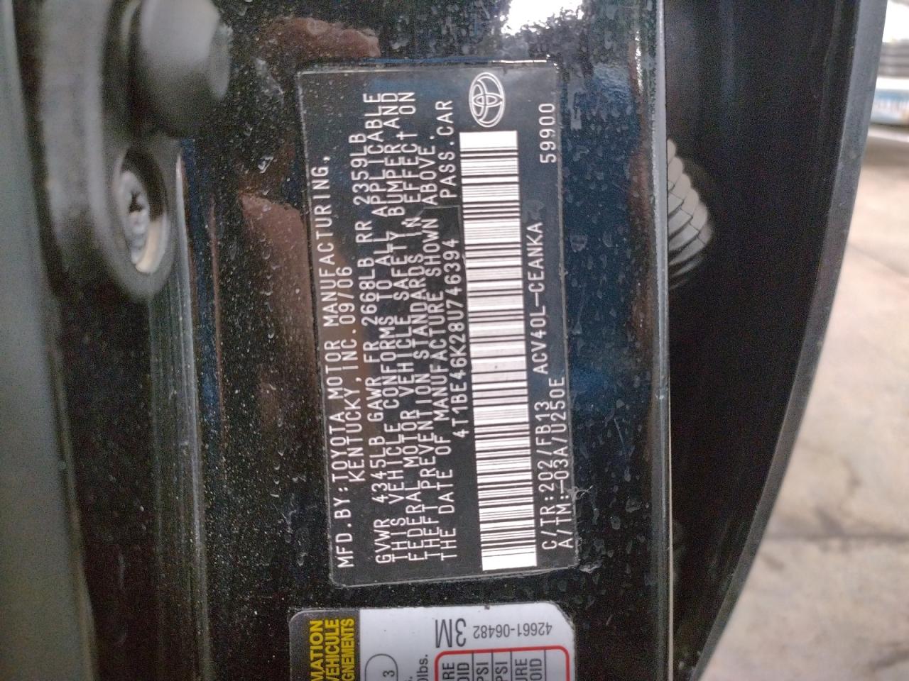 Photo 10 from auction – 2008 TOYOTA CAMRY CE with VIN 4T1BE46K28U746394