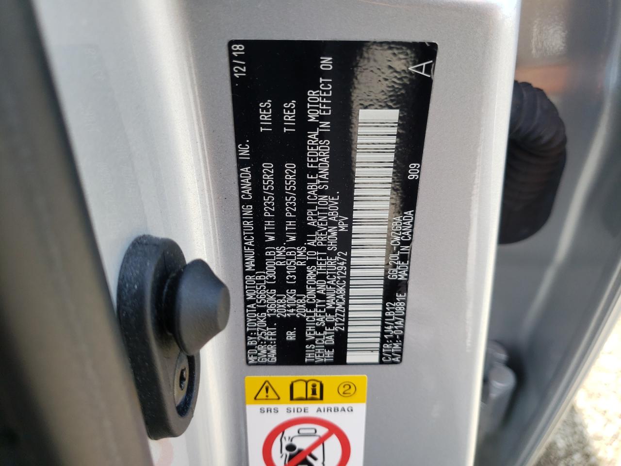 Photo 10 from auction – 2019 LEXUS RX 350 BAS with VIN 2T2ZZMCA8KC129472
