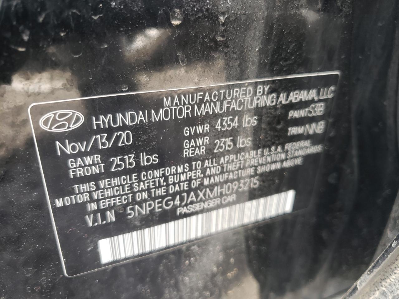 Photo 10 from auction – 2021 HYUNDAI SONATA SE with VIN 5NPEG4JAXMH093215