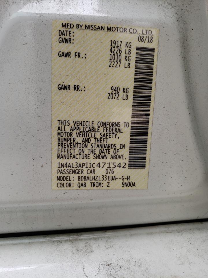 Photo 10 from auction – 2018 NISSAN ALTIMA 2.5 with VIN 1N4AL3AP1JC471542