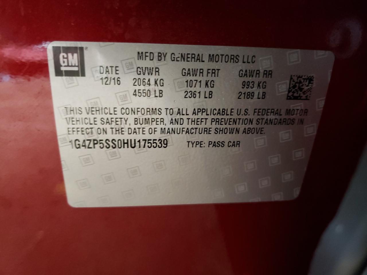 Photo 10 from auction – 2017 BUICK LACROSSE E with VIN 1G4ZP5SS0HU175539